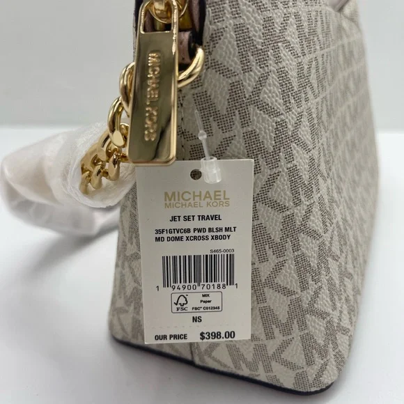 Michael Kors Jet Set Travel Med Logo Dome Crossbody XCROSS XBODY Powder Blush NW
